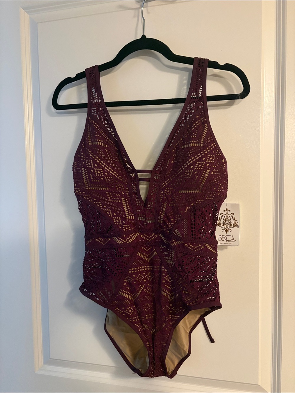 BECCA Plum Crochet Plunge One-Piece Swimsuit